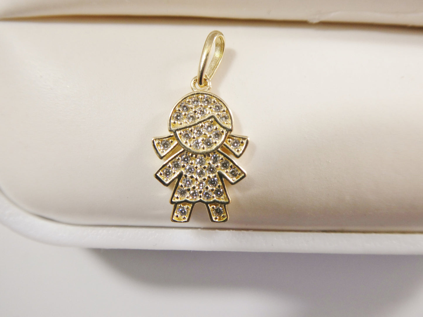 10k real solid yellow gold small girl pendent and 16 inch Valentino necklace