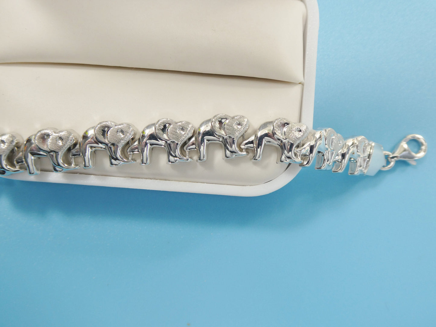 real 925 sterling silver elephant stampato set / necklace/ bracelet 14k white gold color finish