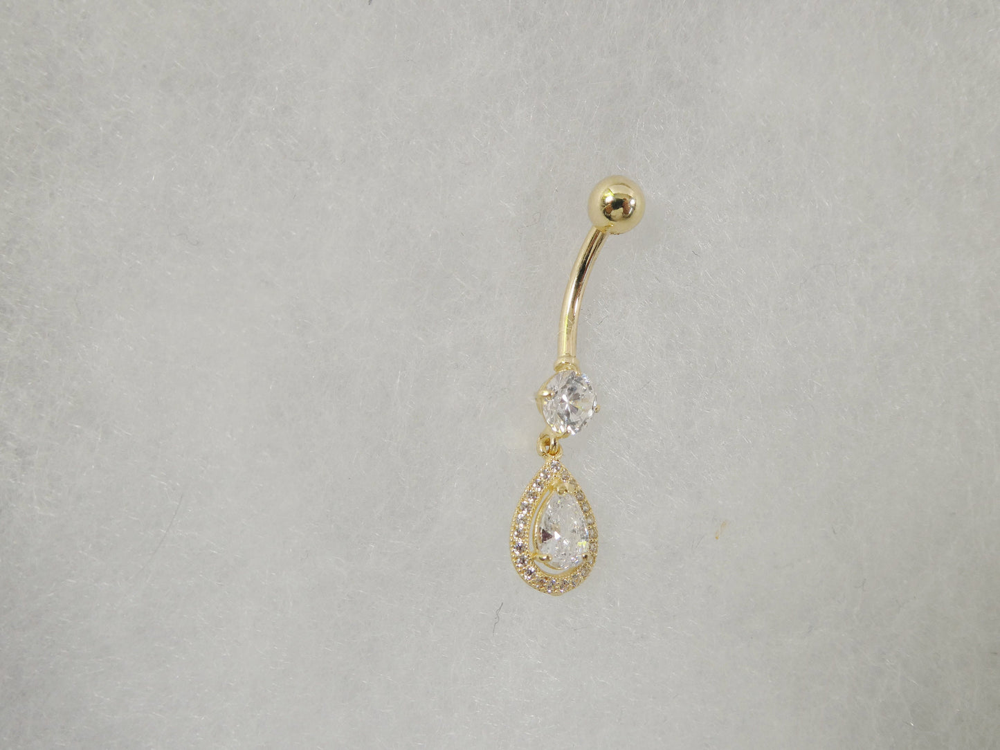14k real solid yellow gold tear drop design belly button ring piercing