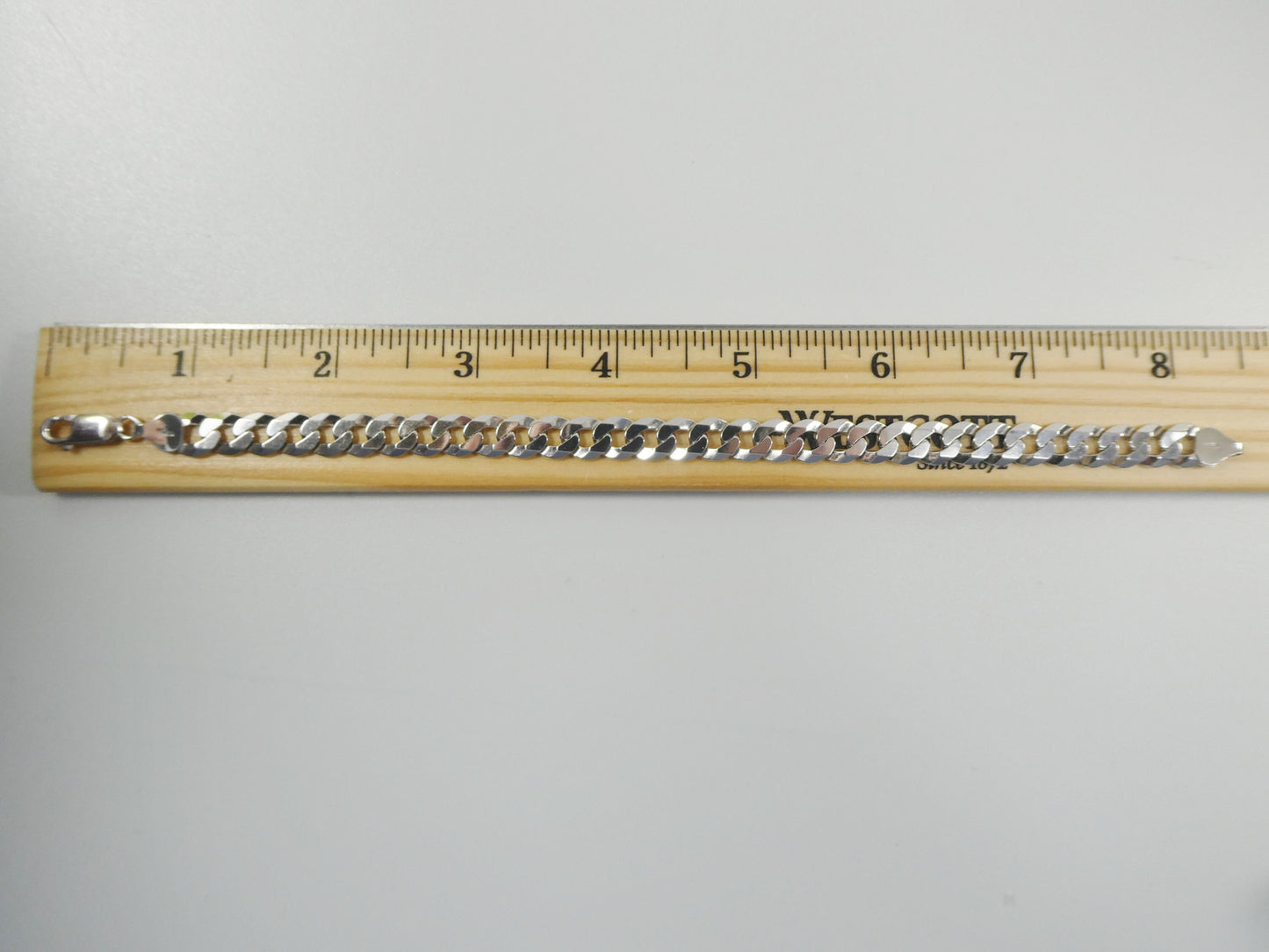 real 925 sterling silver 8 inch bracelet Italian flat curb 6mm / 7mm / 8mm 14k white gold finish