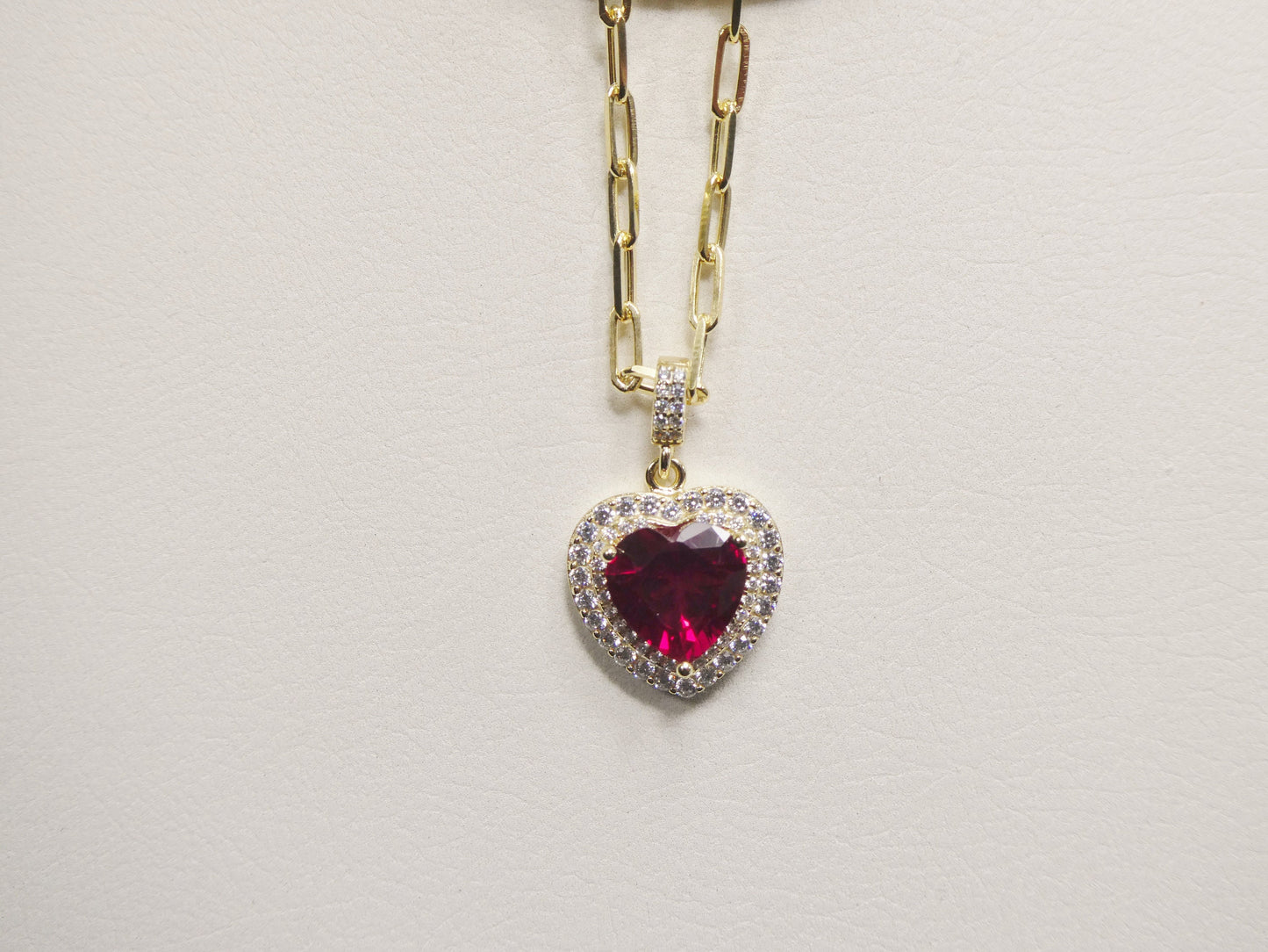real 925 sterling silver heart red color stone 14k yellow gold color finish