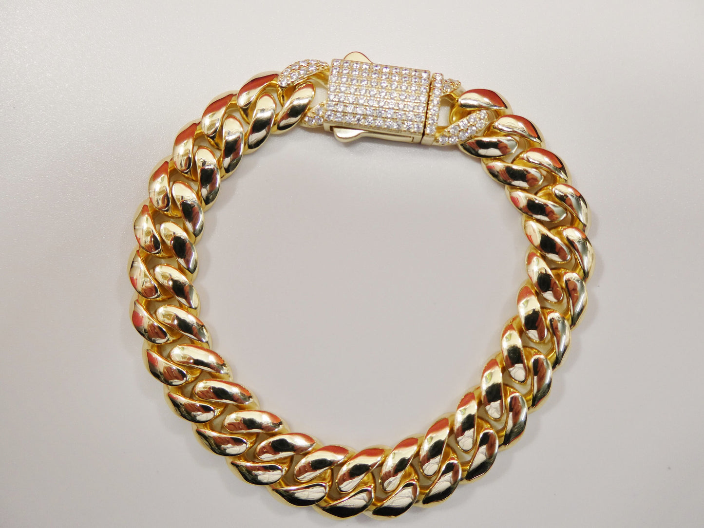 10MM real solid 925 sterling silver yellow gold color Monaco bracelet