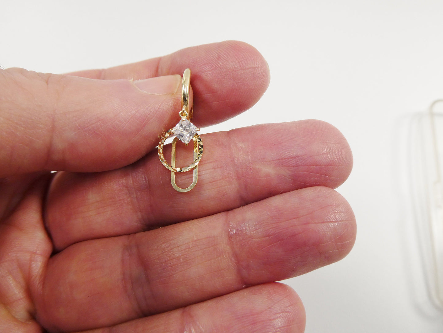 10K real solid yellow gold paper clip style huggie fancy ladies earrings
