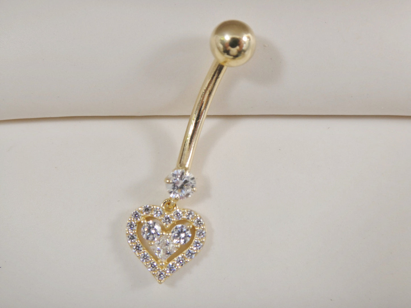 14k real solid yellow gold dangling heart belly button ring piercing