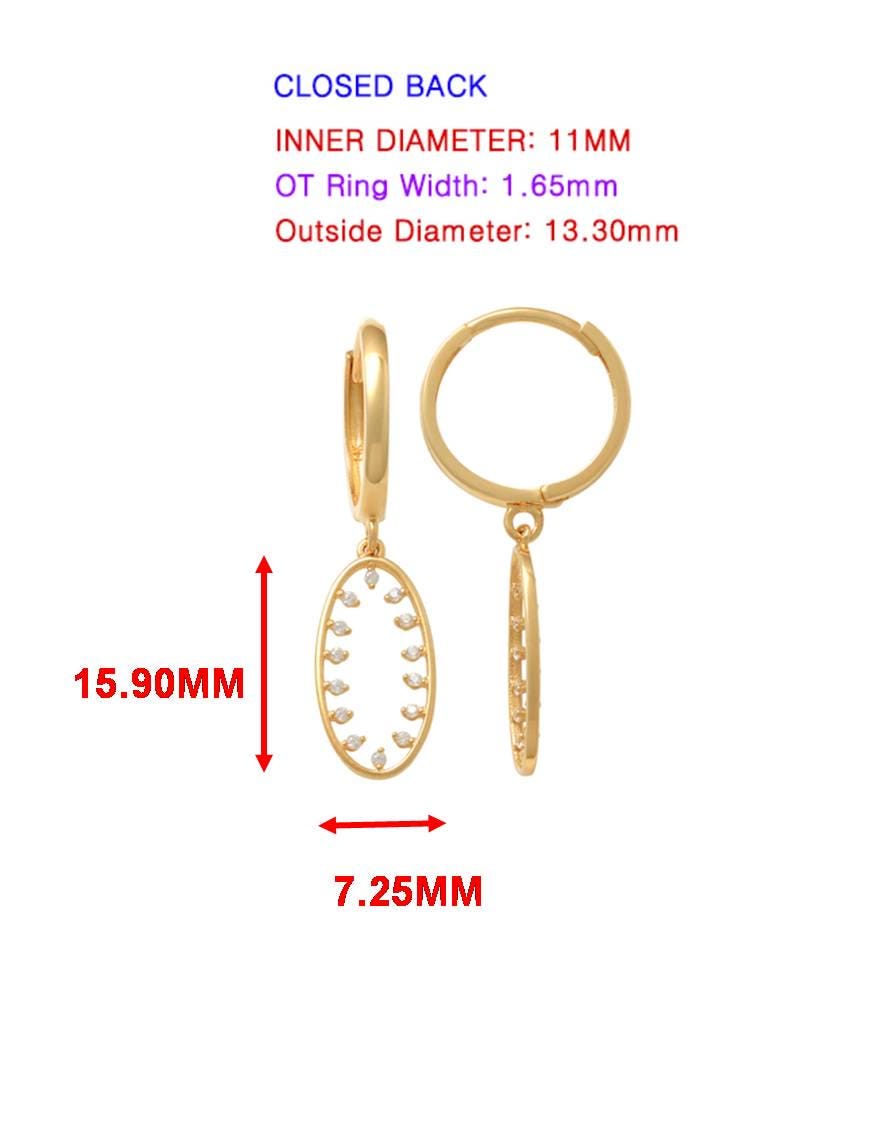 real 10k solid yellow gold oval drop hoop huggie earring