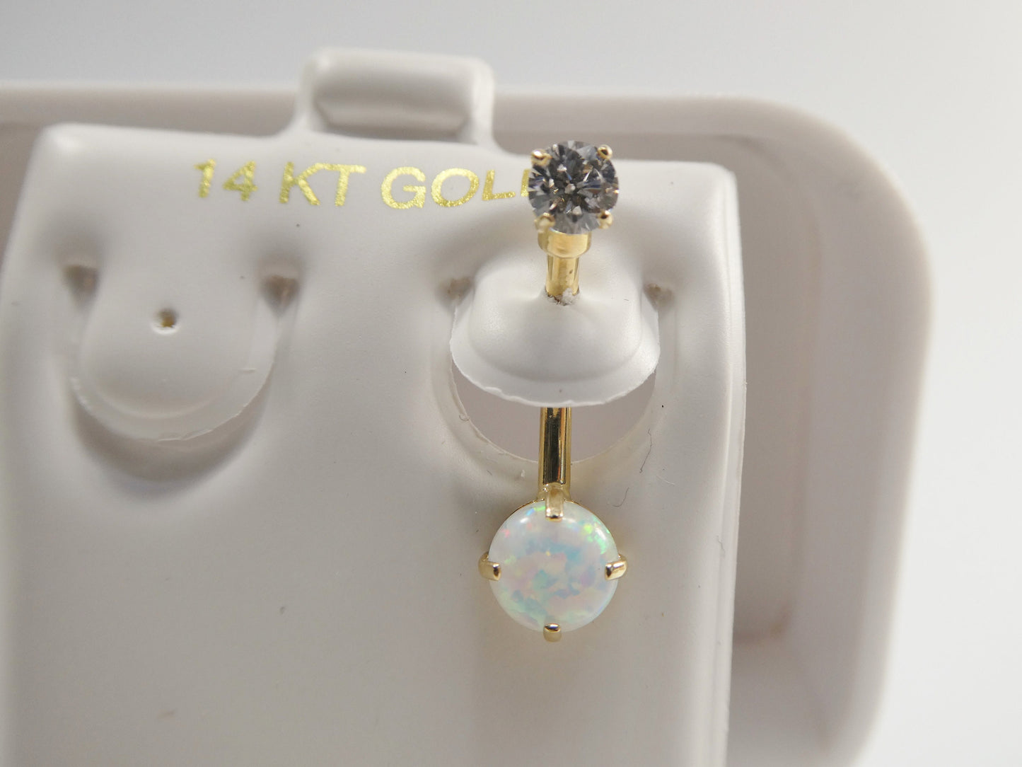 14k real solid yellow gold opal belly button ring piercing
