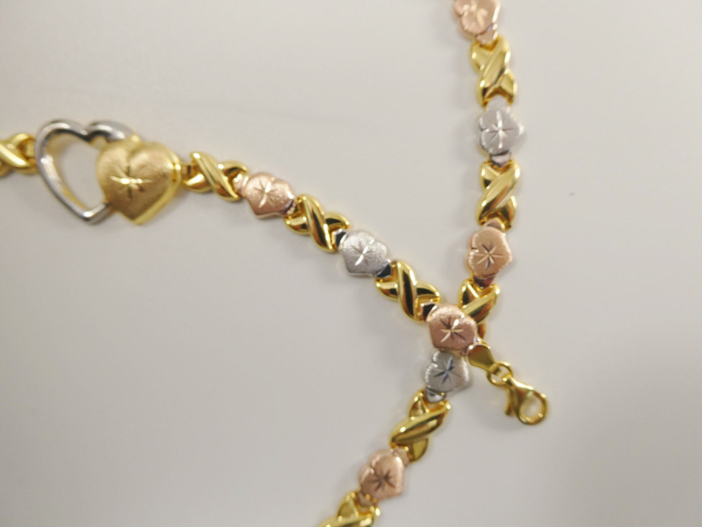 real 925 sterling silver double heart xo heart tri color set necklace and bracelet