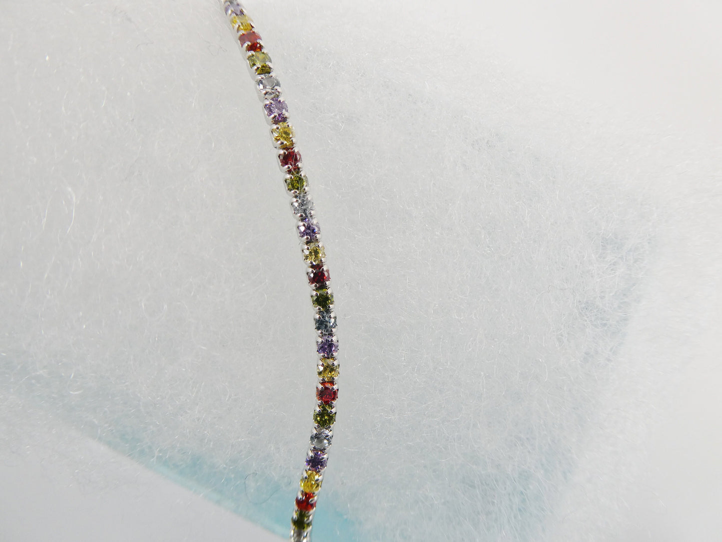 Real 925 sterling silver multi-color rainbow anklet tennis bracelet with extension