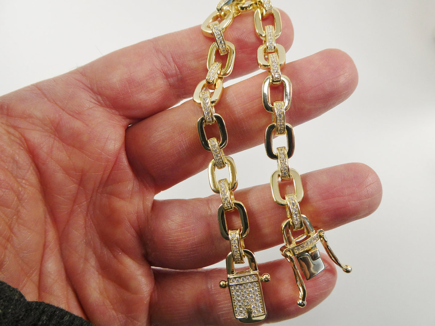 real 925 sterling silver 8mm paperclip necklace and bracelet box lock 14k yellow gold color finish
