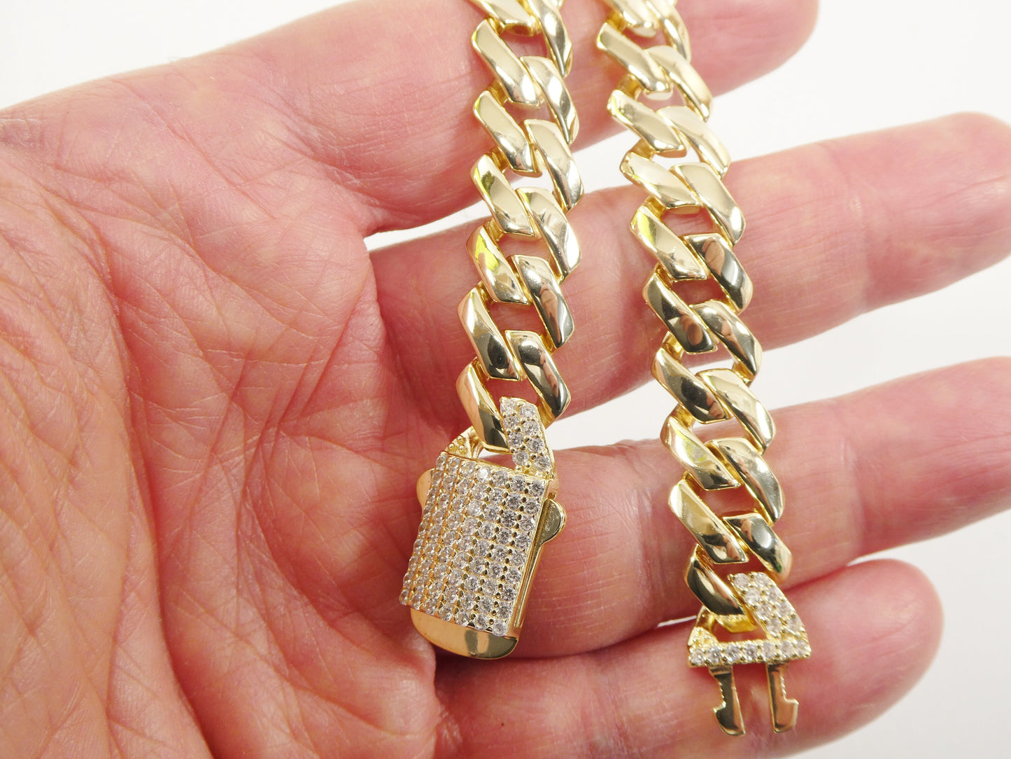 11mm real 925 sterling silver Monaco style bracelet and necklace 14k yellow gold finish