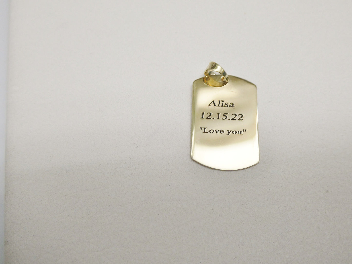 14k real solid yellow gold personalized tag pendent and robe necklace