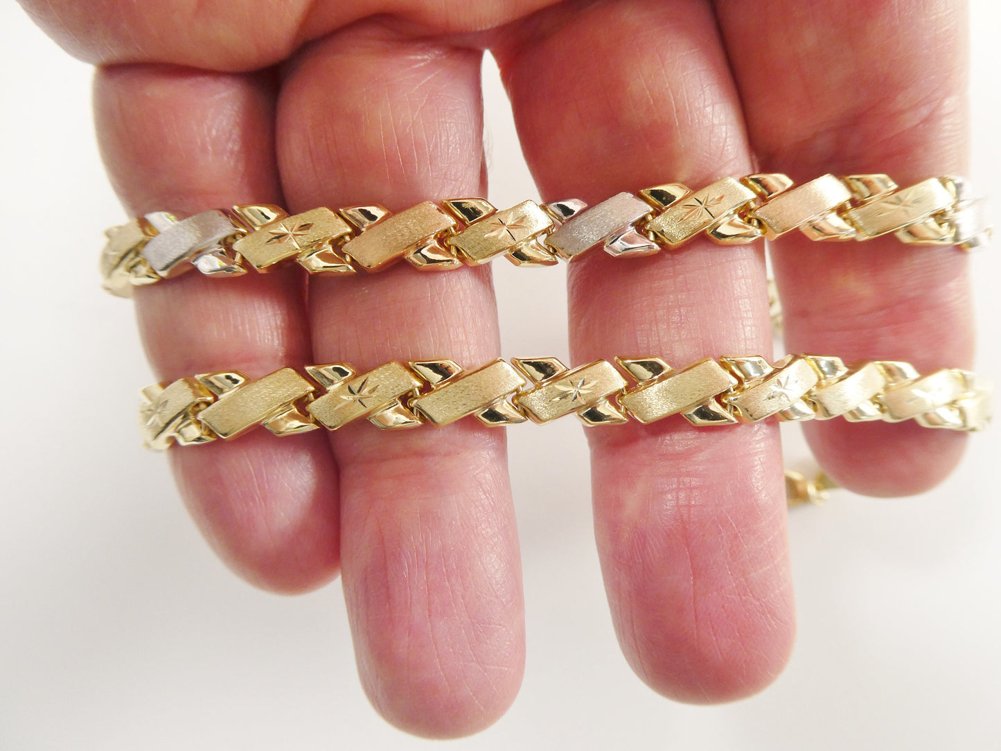 14k real solid yellow gold x style 7 inch bracelet