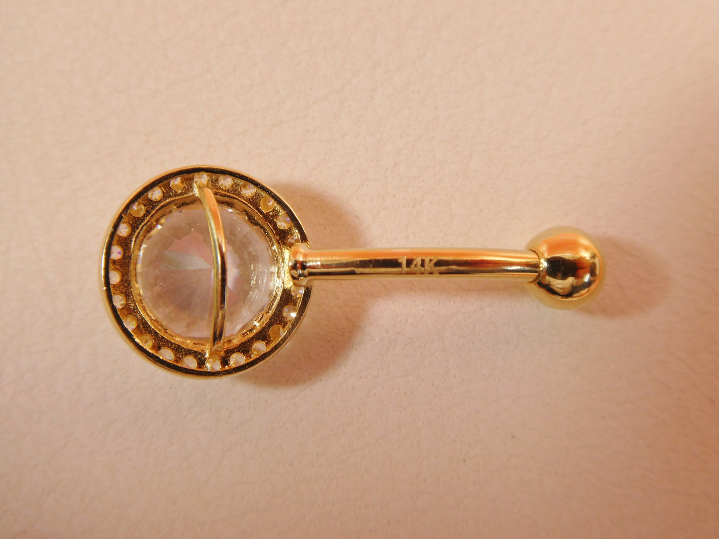 14k real solid yellow gold large stone belly button ring piercing