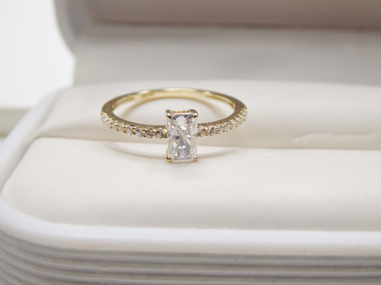 real 10k solid yellow gold women's classic micro pave setting ring