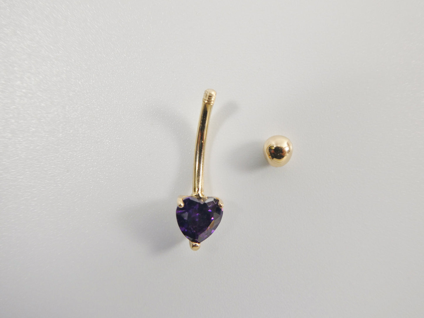 14k real solid yellow gold 6mm heart amethyst stone belly button ring piercing
