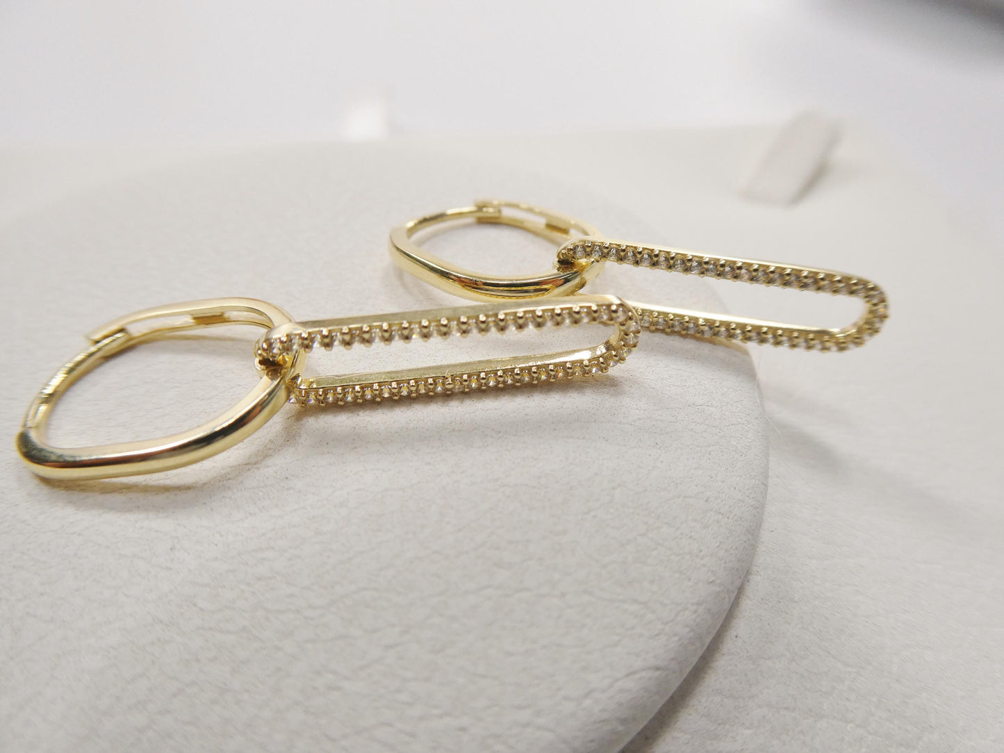 real 10k solid yellow gold long hanging paperclip earrings