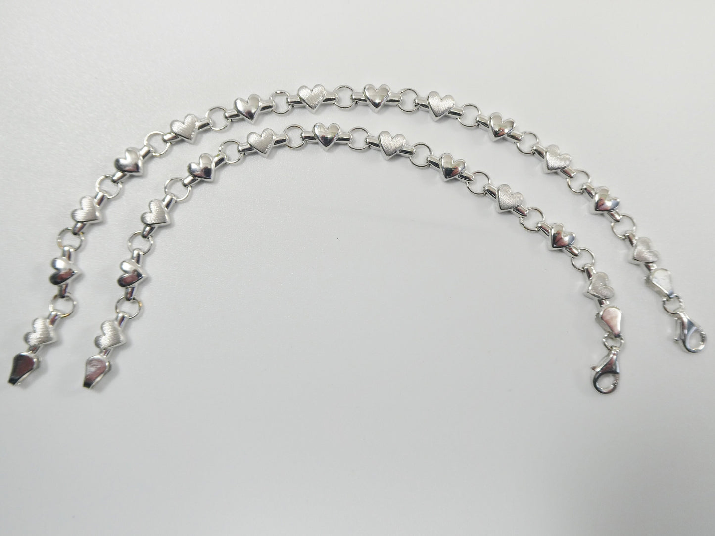 14k real solid white gold heart 6 inch / 7 inch ladies / ladies bracelet