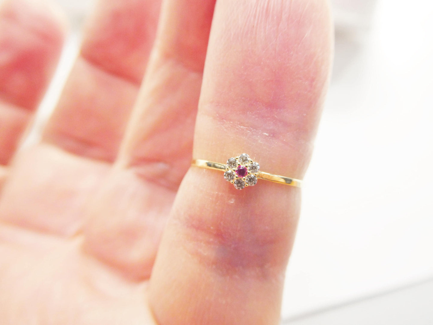 10k solid yellow gold red stone center kids pinky ring