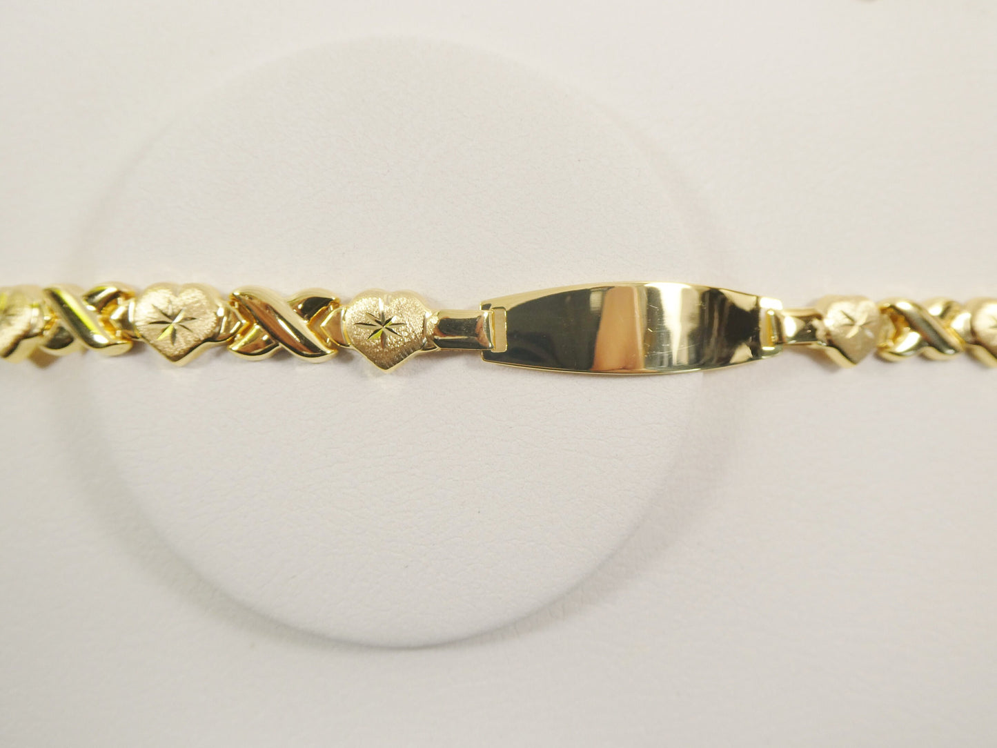 real 925 sterling silver stampato x heart ID bracelet 14k yellow gold finish