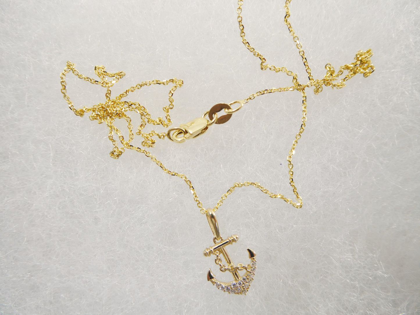 14k real solid yellow gold anchor pendent and cable necklace