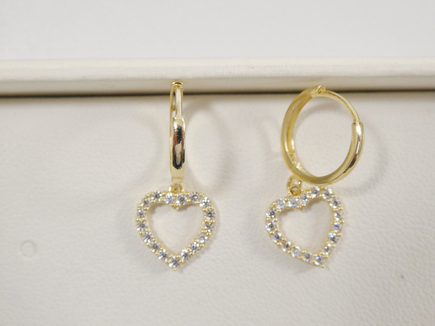 real 10k solid yellow gold dangle heart micro fave setting plain hoop huggie earring