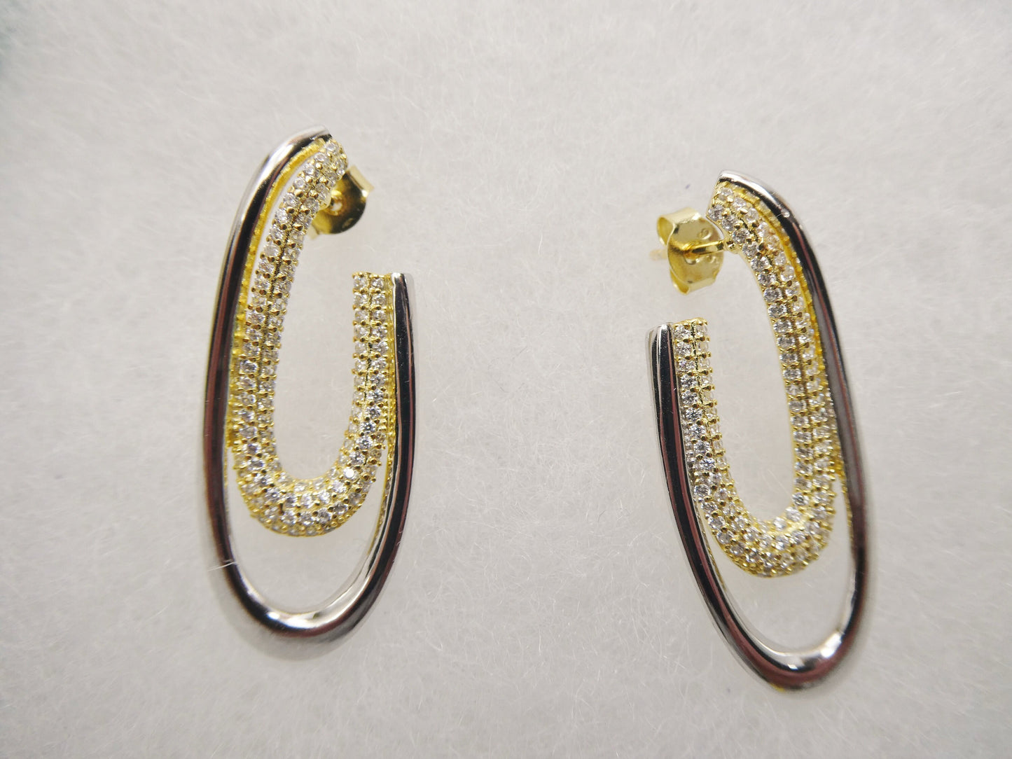 real 925 sterling silver two tone color finish push post earring