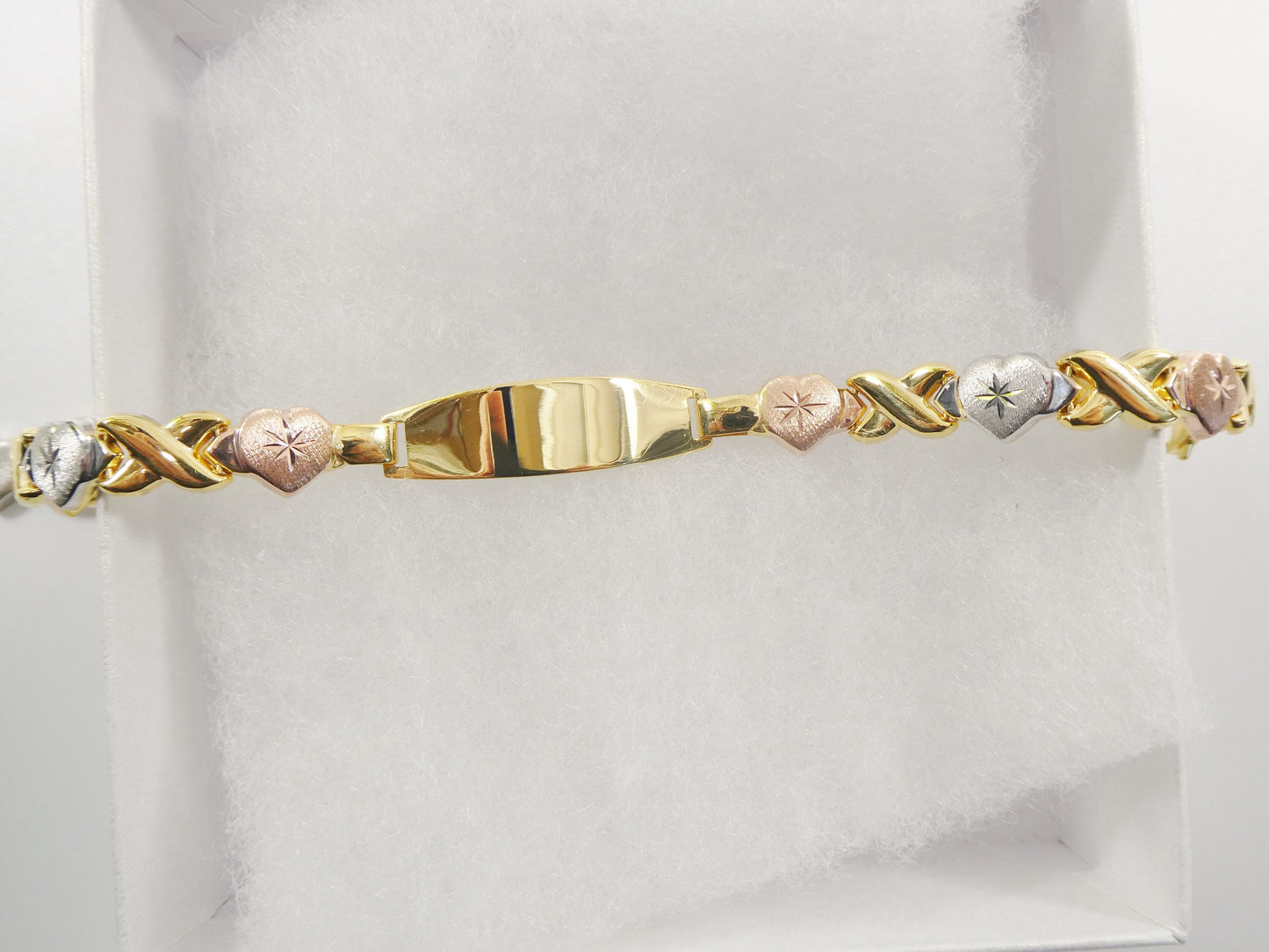 real 925 sterling silver stampato x heart ID bracelet 14k yellow gold finish