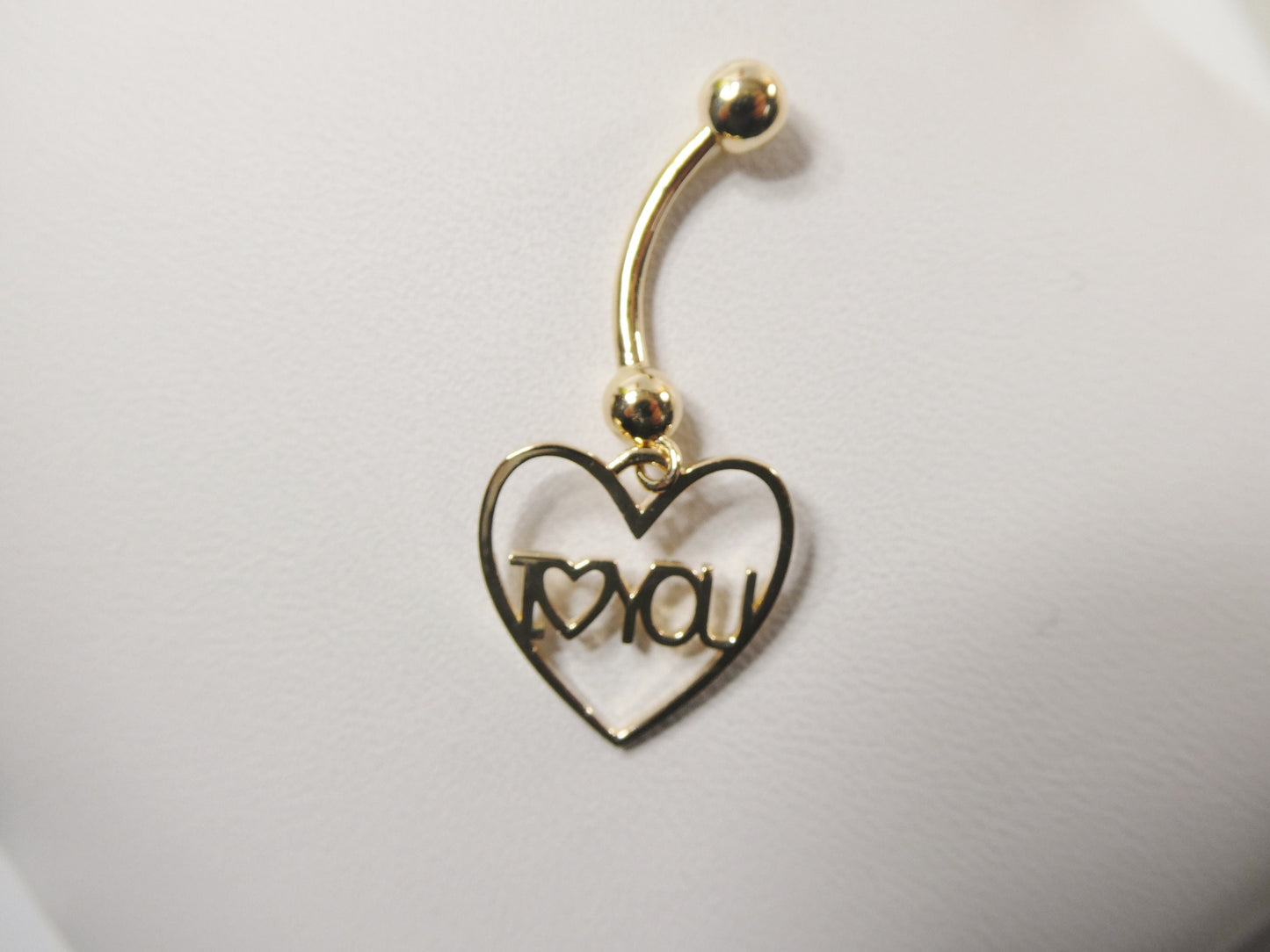 14k real solid yellow gold heart i love you belly button ring piercing