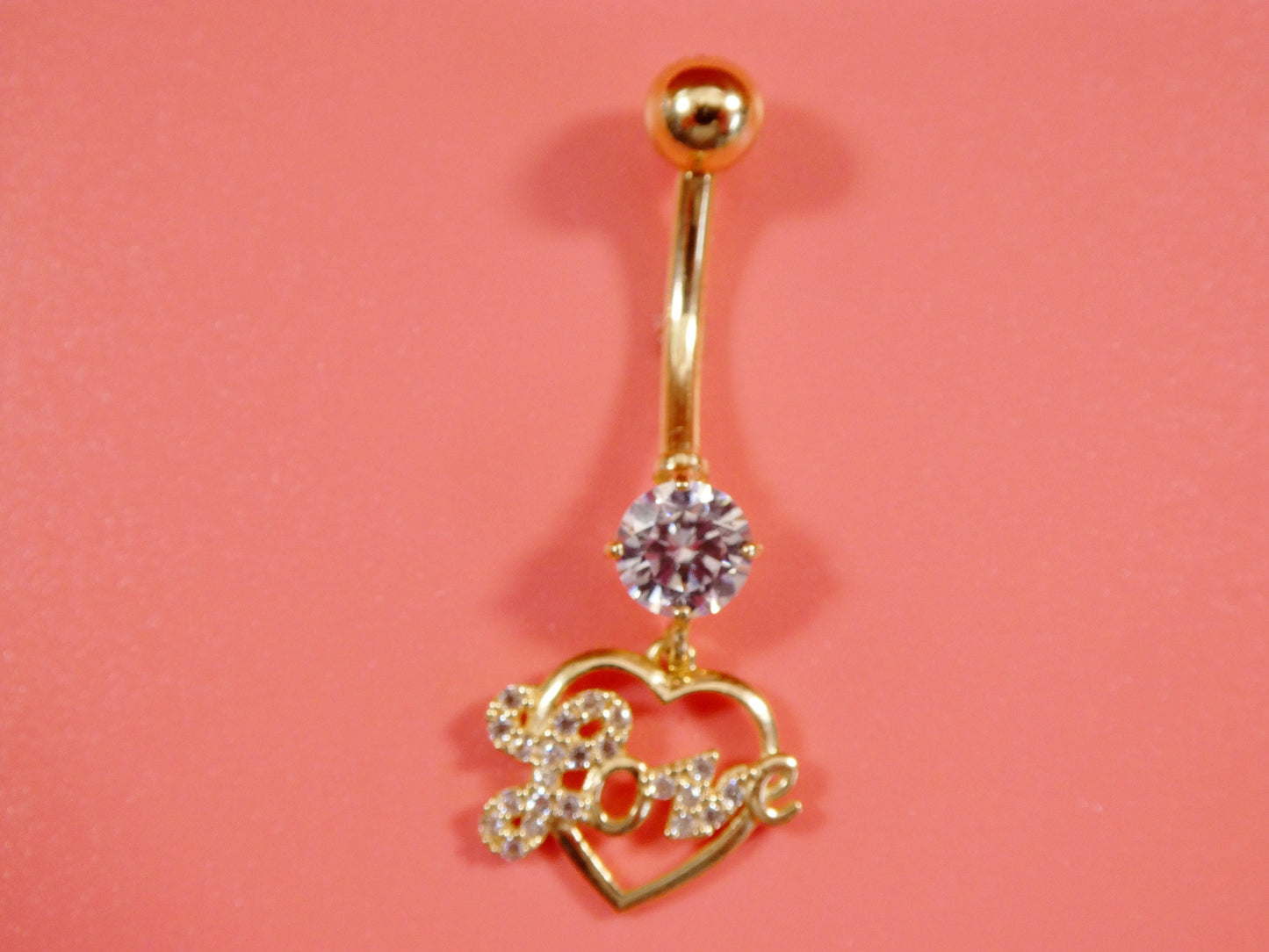 14k real solid yellow gold dangling love heart belly button ring piercing