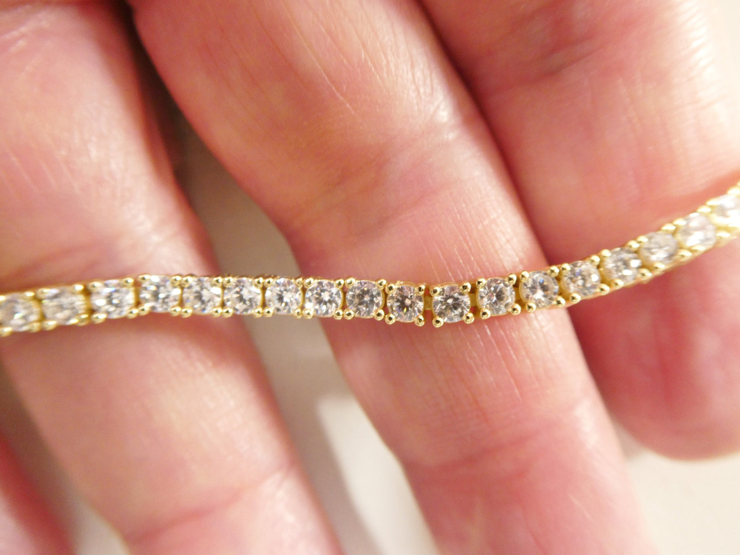 real 925 sterling silver 2.5MM 6.5 INCH tennis bracelet 14k yellow gold finish