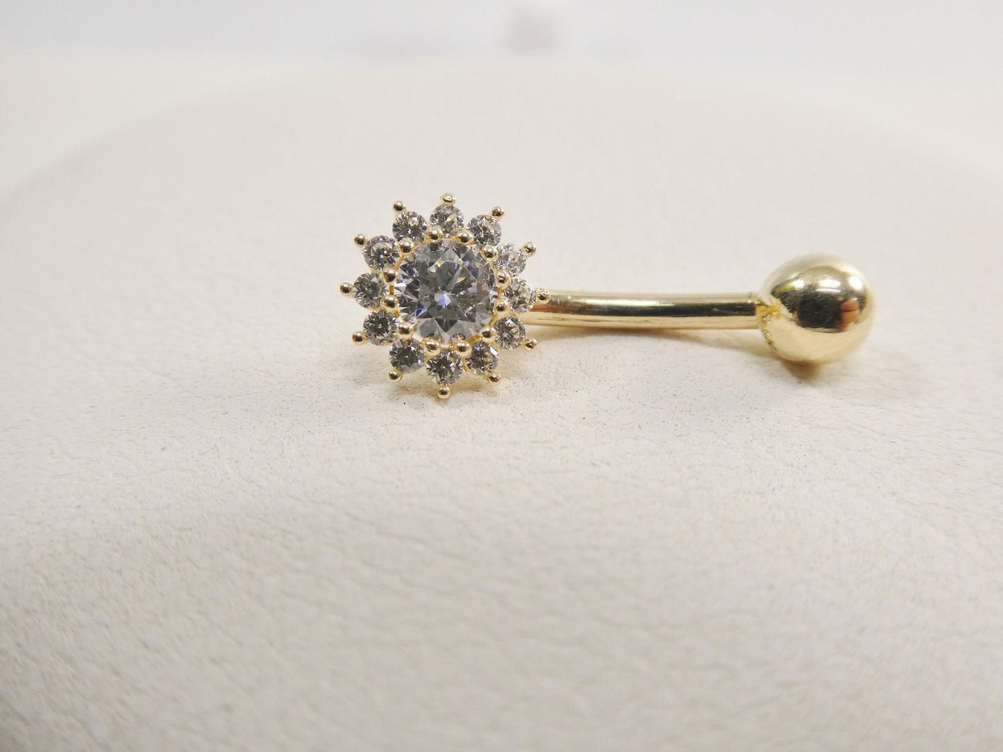 14k real solid yellow gold flower belly button ring piercing