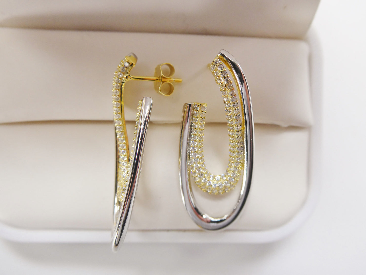 real 925 sterling silver two tone color finish push post earring