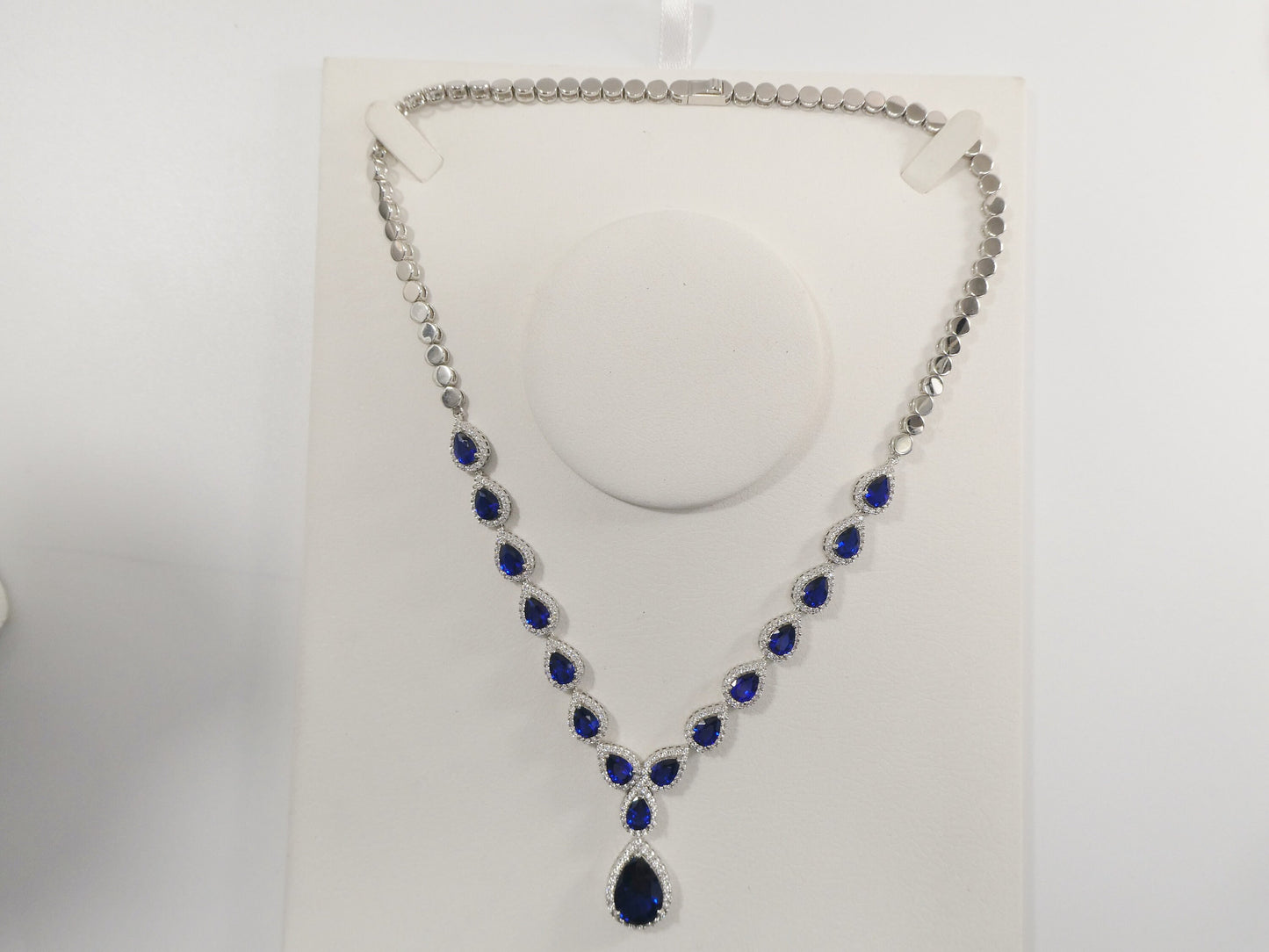 real 925 sterling silver teardrop blue sapphire women necklace