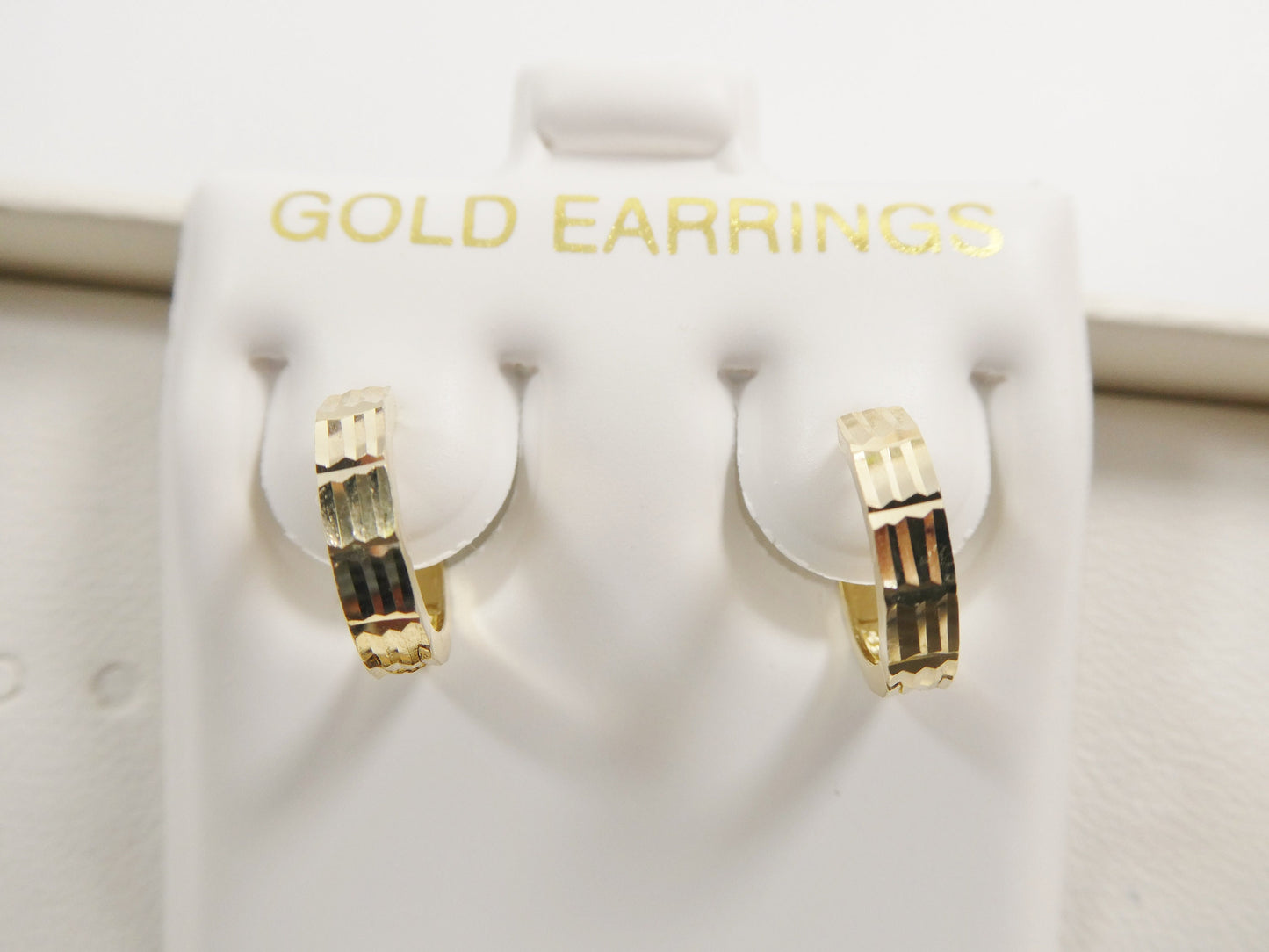 real 10k solid yellow gold diamond cut 10mm hoop huggie earrings