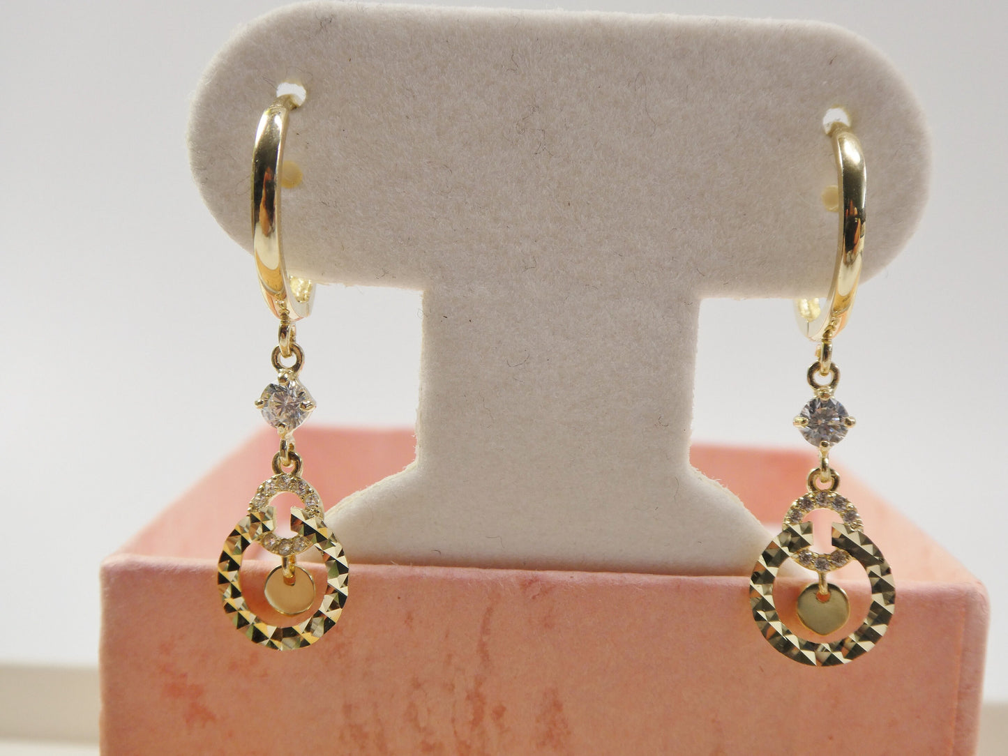 10k real solid yellow gold circle drop huggie earrings