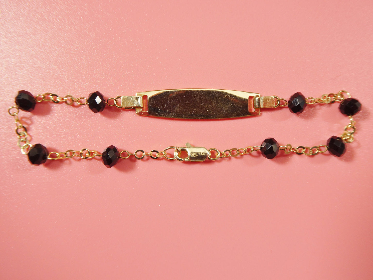 real 14k yellow gold / red / black / stone 5.5 inch baby ID bracelet