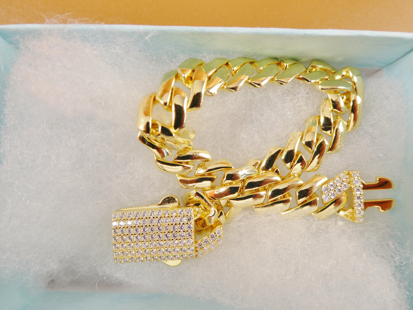 7 inch 14k yellow gold color Monaco bracelet over real solid 925 sterling silver
