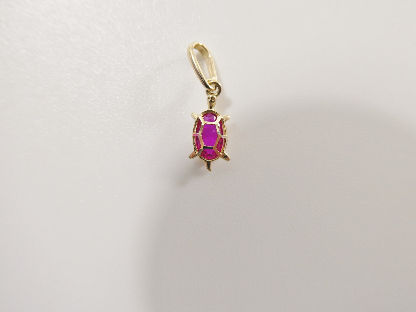 14k real solid yellow gold tiny color stone turtle pendent and cable necklace
