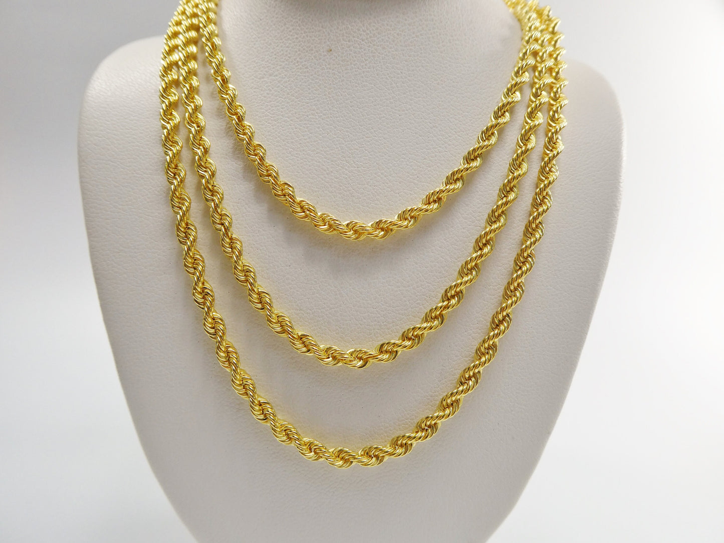 real 925 sterling silver rope chain 14k yellow gold finish