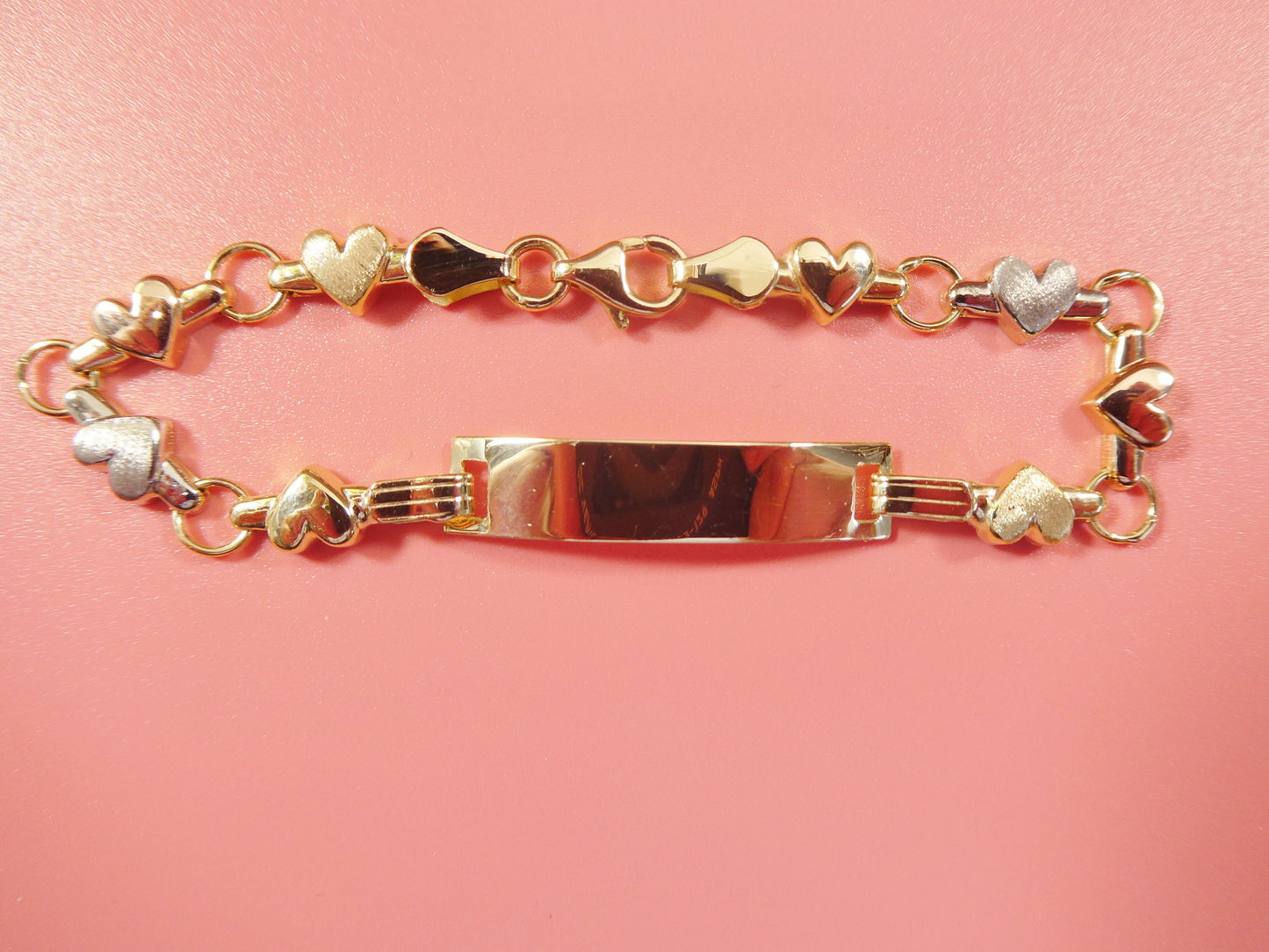 14K real solid yellow gold heart 5.5 inch baby ID bracelet