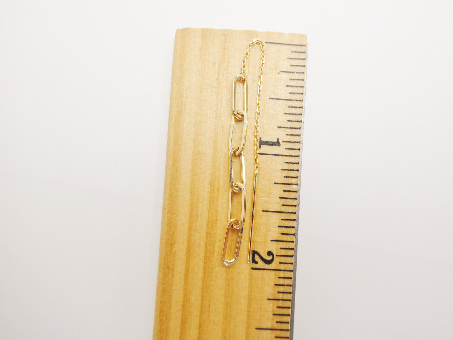 14k real solid yellow gold paperclip long dangling earring