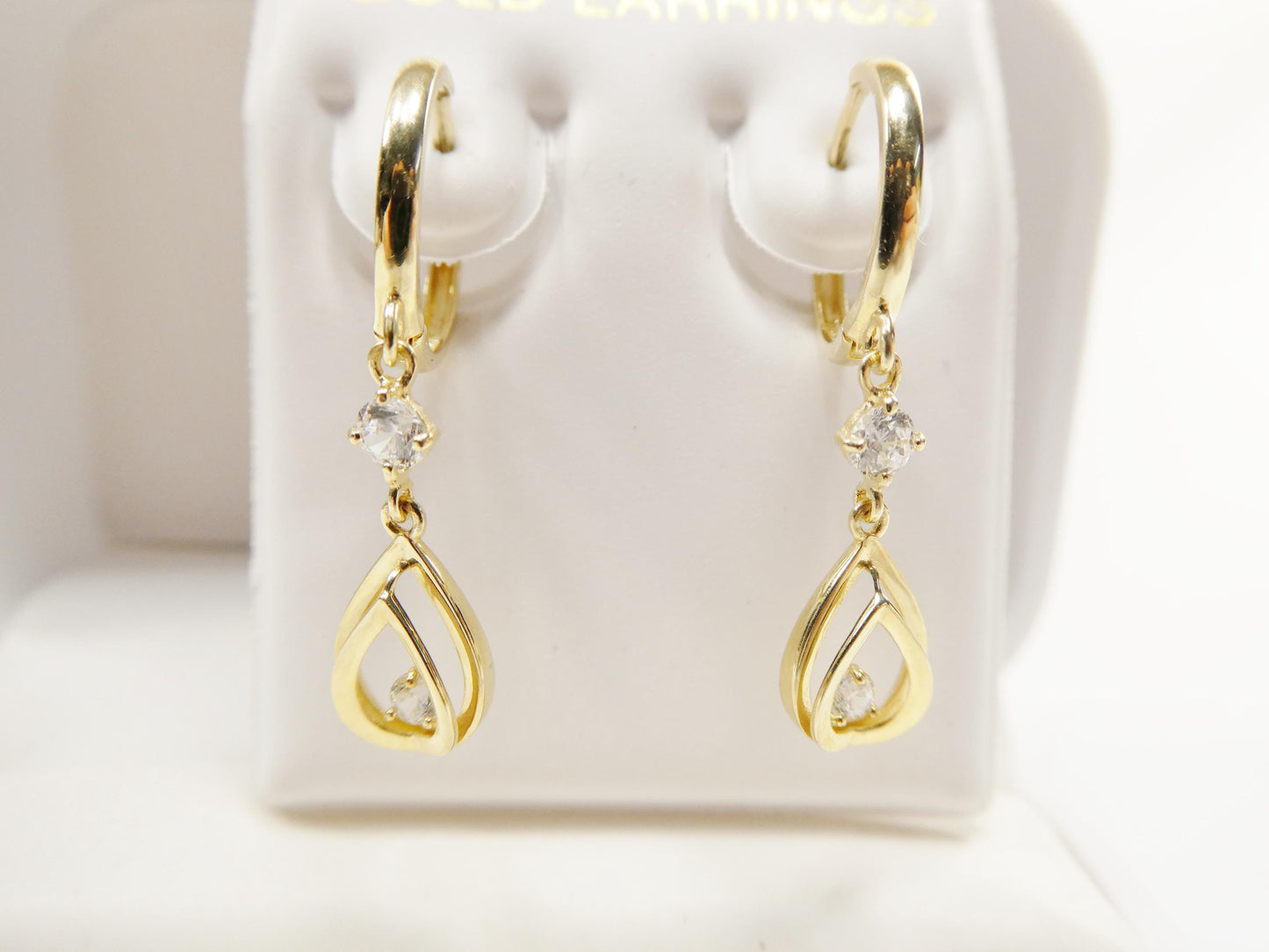 real 10k solid yellow gold teardrop hoop huggie earring