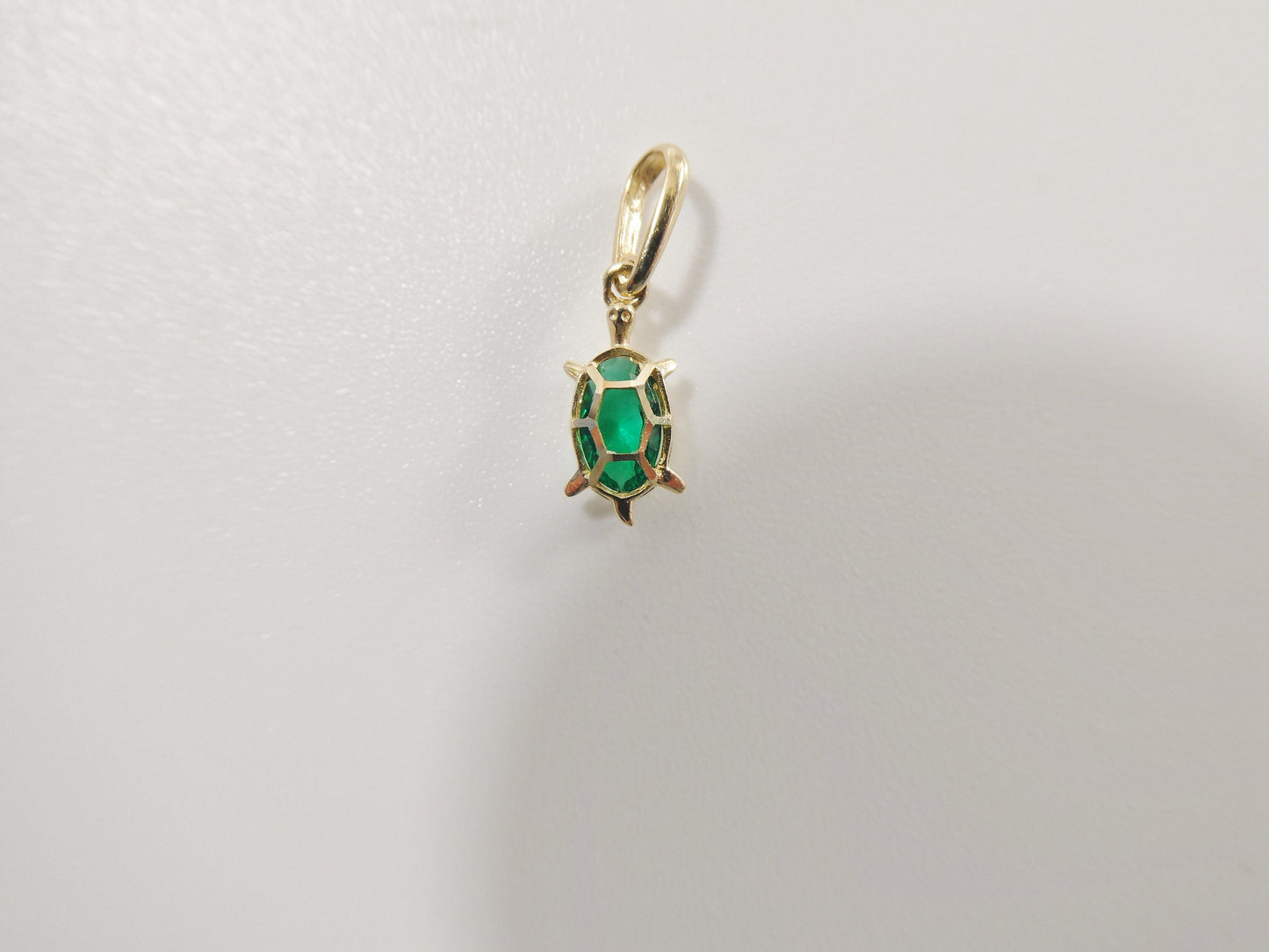 14k real solid yellow gold tiny color stone turtle pendent and cable necklace