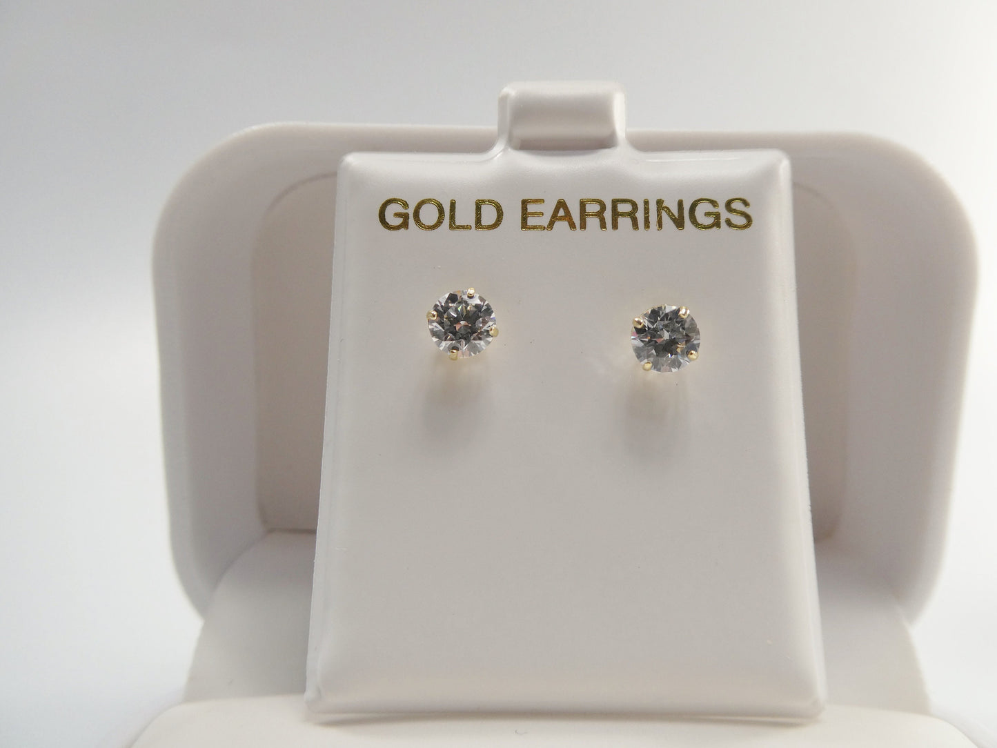 10k solid yellow gold screw post round stone cz stud basket earring