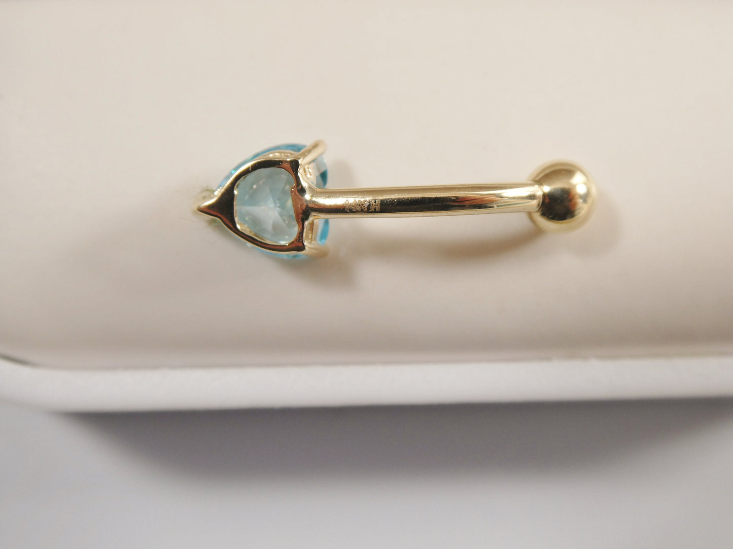 14k real solid yellow gold 6mm heart aquamarine stone belly button ring piercing