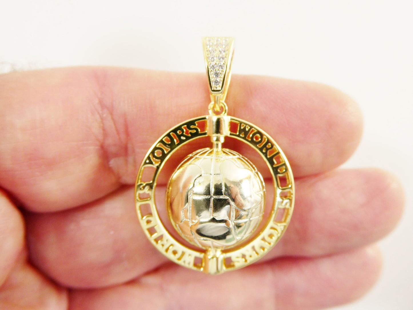 real 925 sterling silver globe charm pendent 14k yellow gold finish