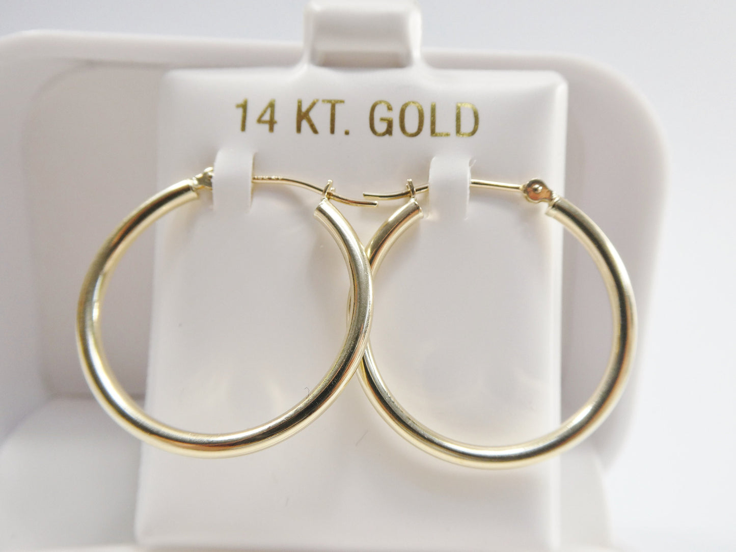 14K real solid yellow gold 2mm / 25mm round hoop earring snap closure high polish finish
