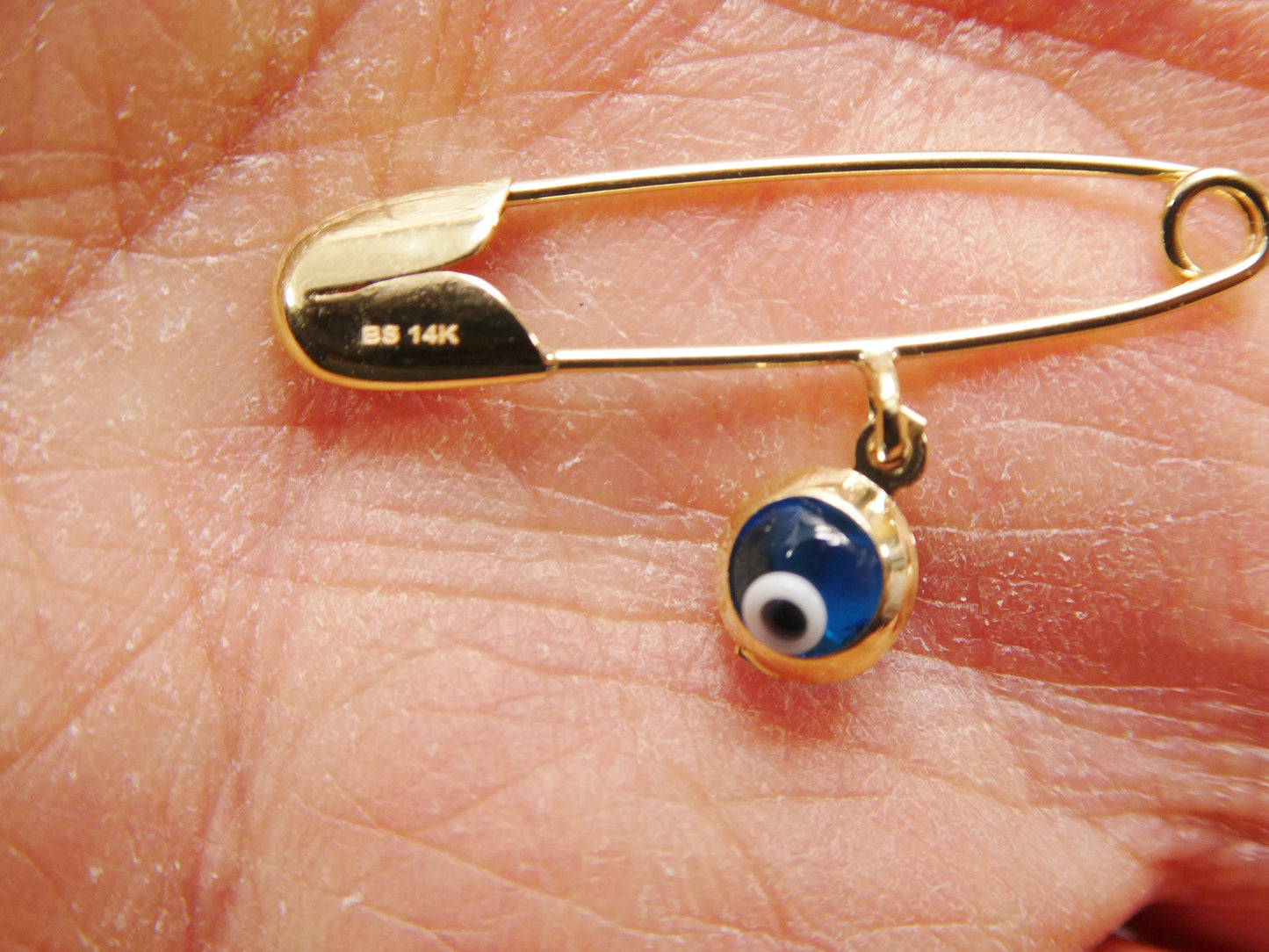 14k real solid yellow gold baby evil eye newborn pin brooch