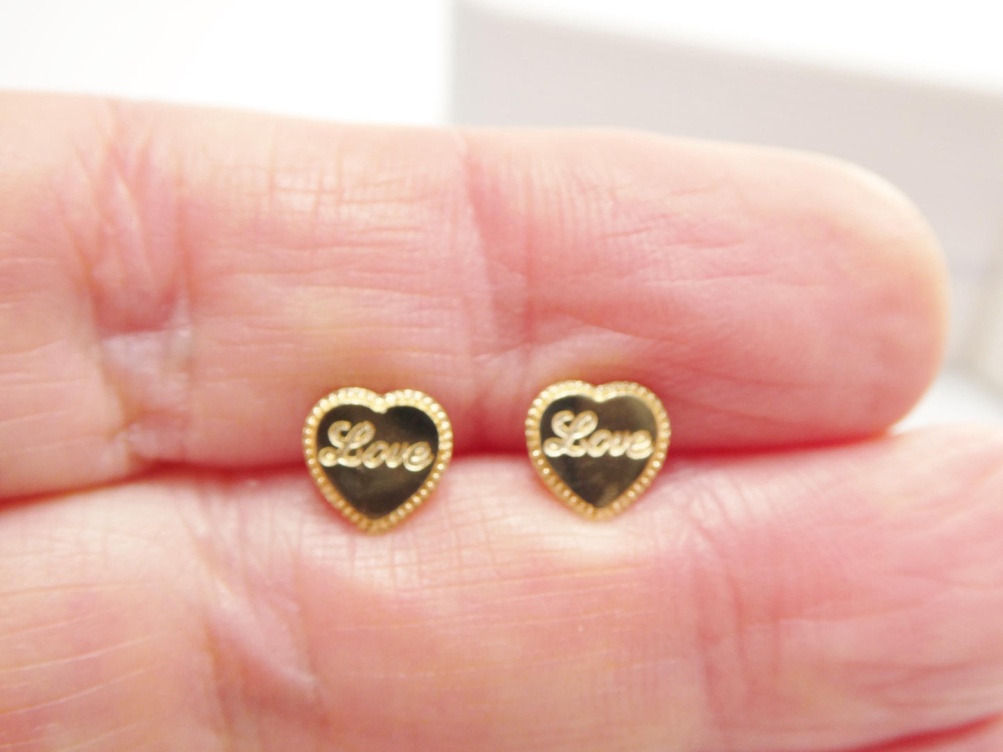 real 10k solid yellow gold heart love push post earrings