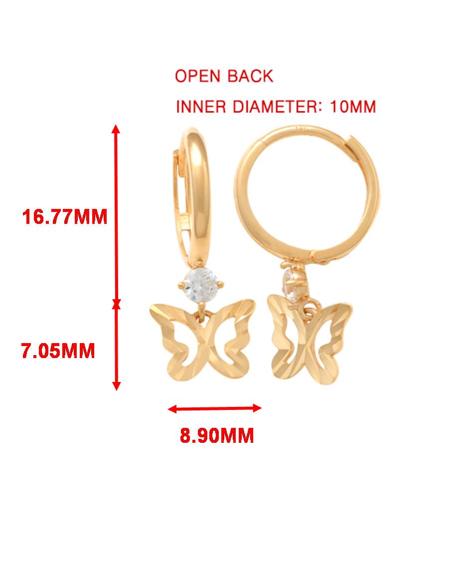 real 10k solid yellow gold butterfly drop hoop huggie earrings